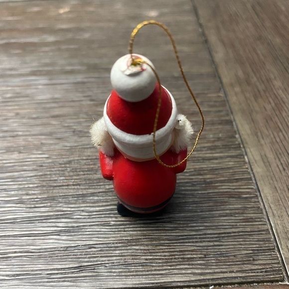 Vintage Wooden Christmas Mini Santa w/ horn fur collar - Picture 2 of 4